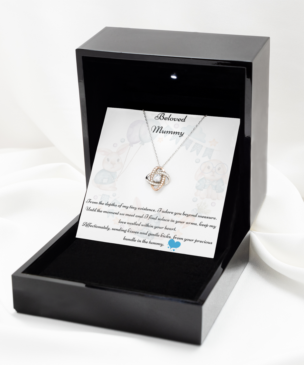 Beloved Mummy, Mother-to-be Gift, Mummy Necklace, Baby Shower Gift, Future Mummy, Heart Knot Gold, Heart Knot Silver, Love Knot Rose Gold, Love Knot Silver, Solitaire Crystal, Double Crystal Circle