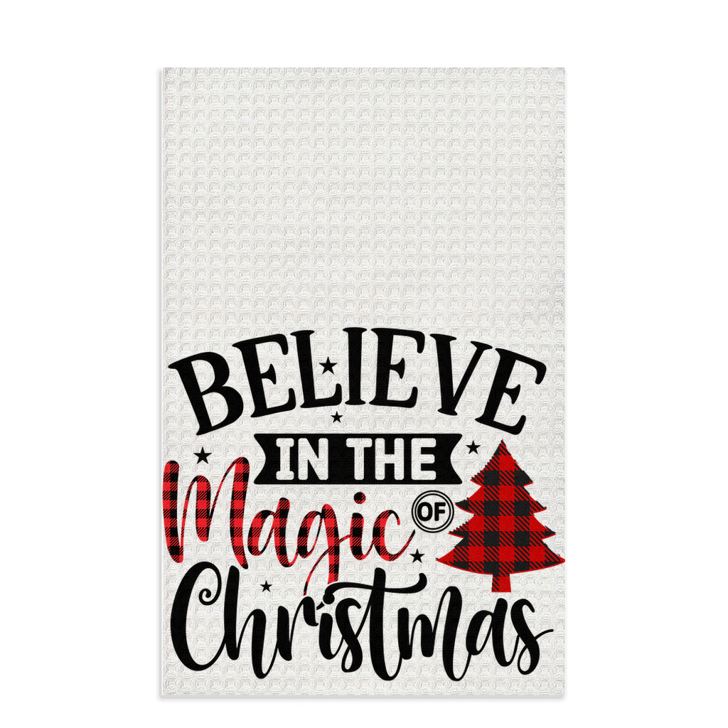 Beautiful Christmas-Themed "Believe In The Magic Of Christmas" Waffle Kitchen Tea Towel, Cute Waffle Dish Towel Cute Stocking Filler