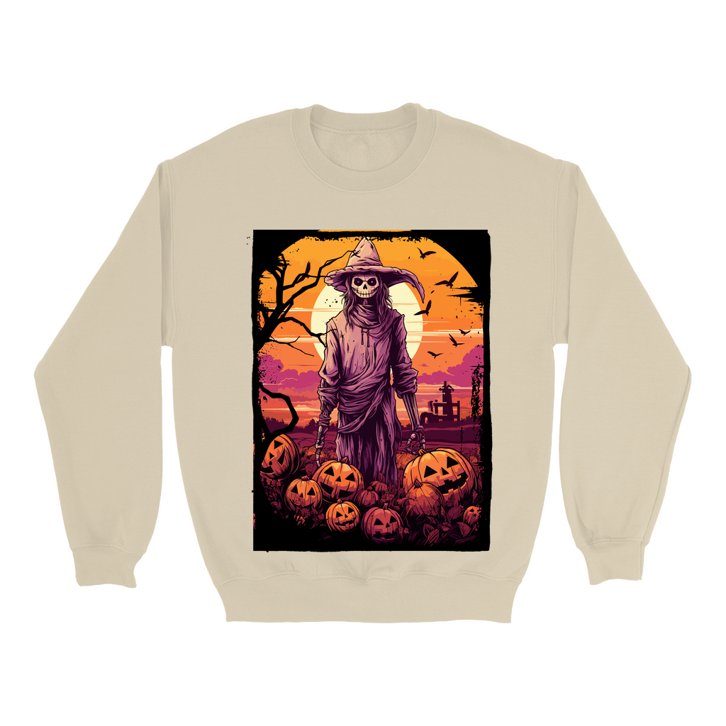 Explore our bewitching collection of Halloween sweatshirts, showcasing the mysterious allure of a Scarecrow on the front.