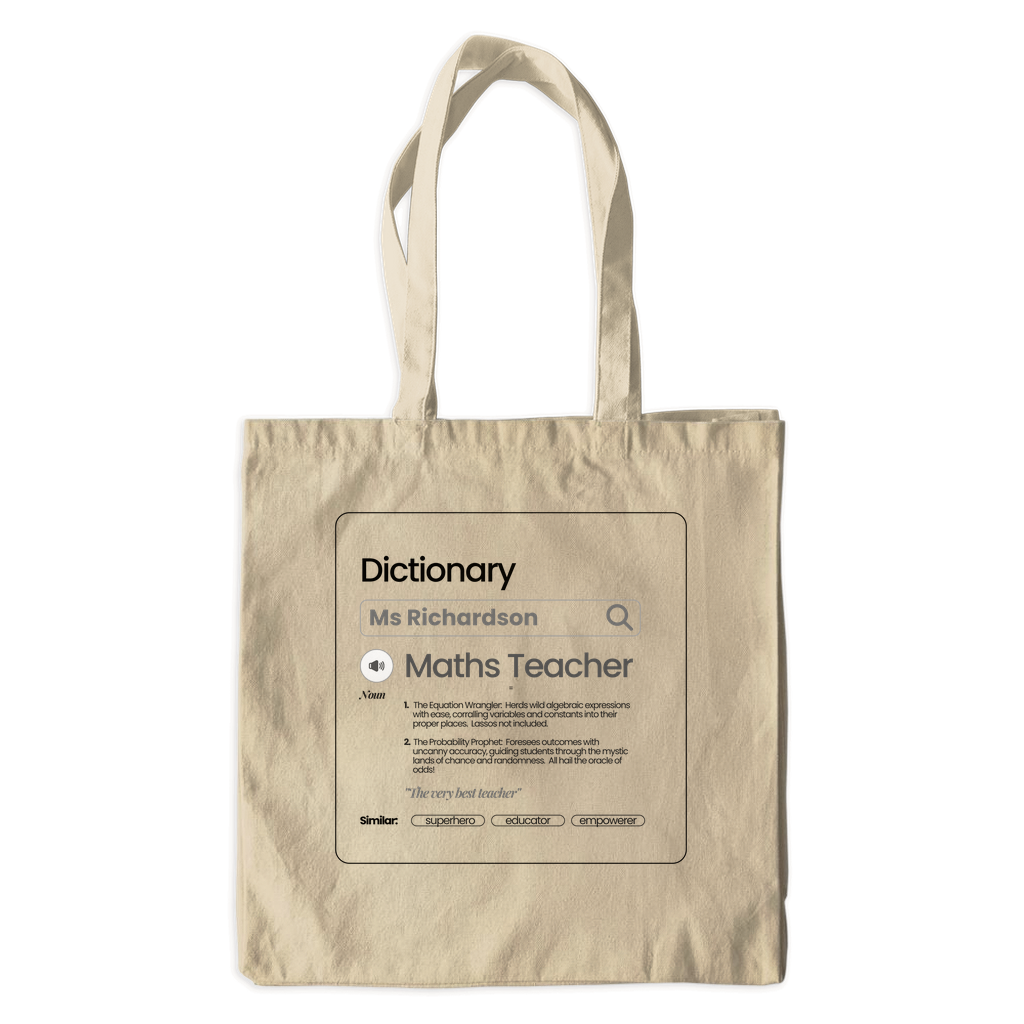 Chic & Witty:  Personalized Teacher Tribute Canvas Tote Bags - Maths Teacher