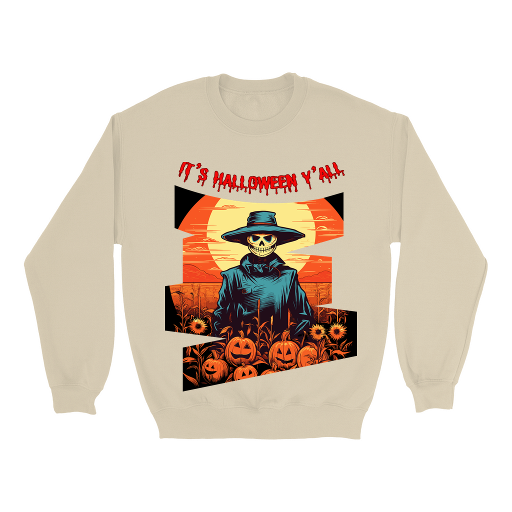 Explore our bewitching collection of Halloween sweatshirts, showcasing the mysterious allure of a Scarecrow on the front.