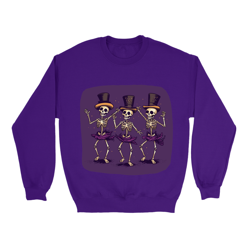 Explore our bewitching collection of Halloween sweatshirts, showcasing the mysterious allure of dancing skeletons on the front.