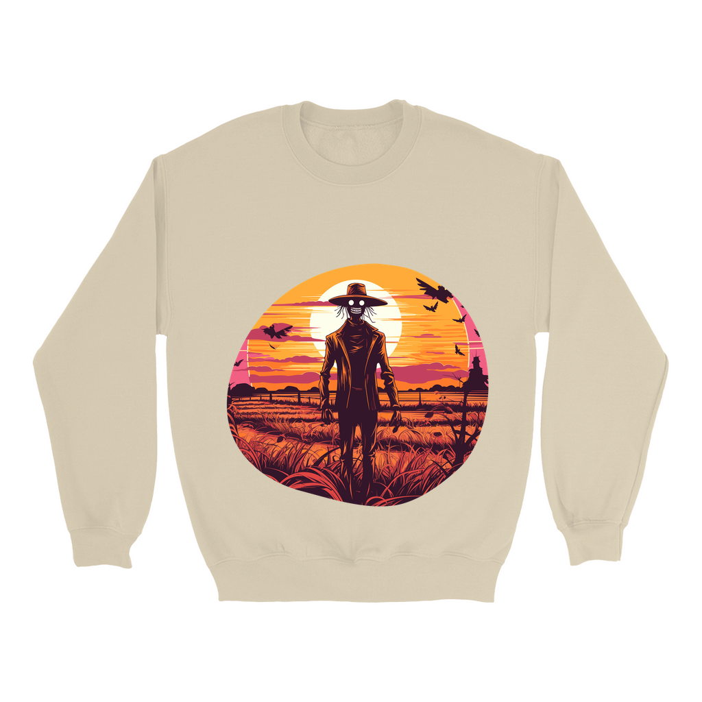 Explore our bewitching collection of Halloween sweatshirts, showcasing the mysterious allure of a scarecrow on the front.