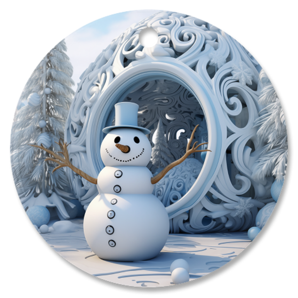 Radiant 3D Image Porcelain Christmas Snowman Ornament:  Elegance in Every Detail for Your Holiday Joy!