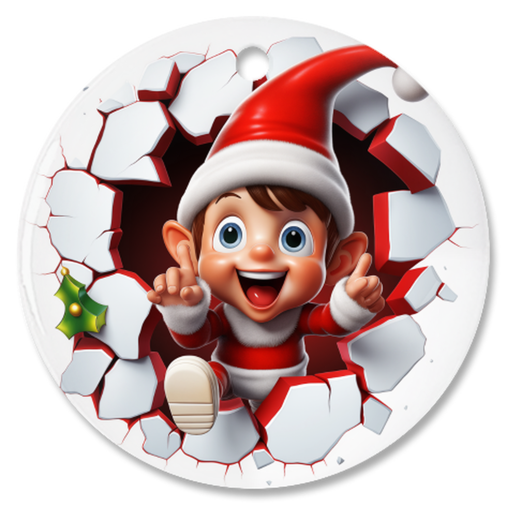 Radiant 3D Animal Breakthrough Porcelain Christmas Elf Ornament:  Elegance in Every Detail for Your Holiday Joy!