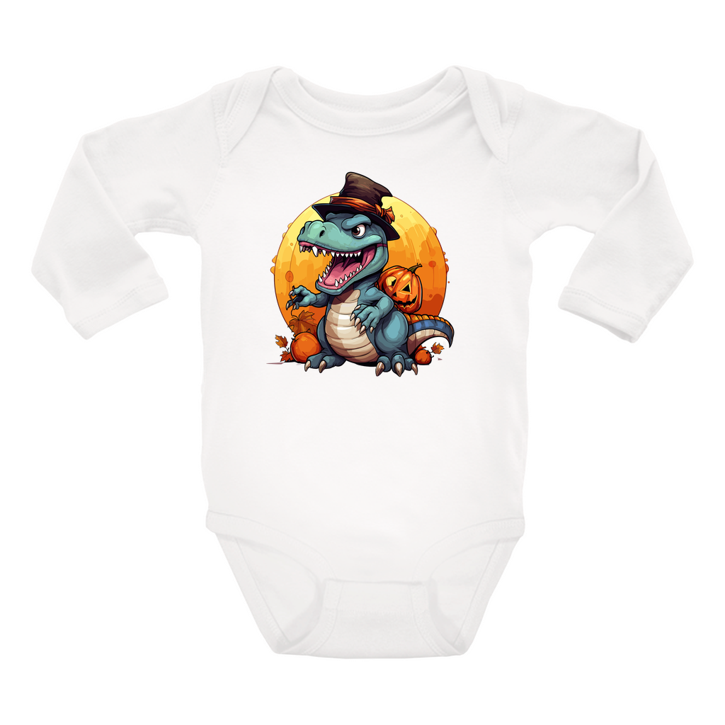 Infant Halloween Dinosaur Long Sleeve Onesie.