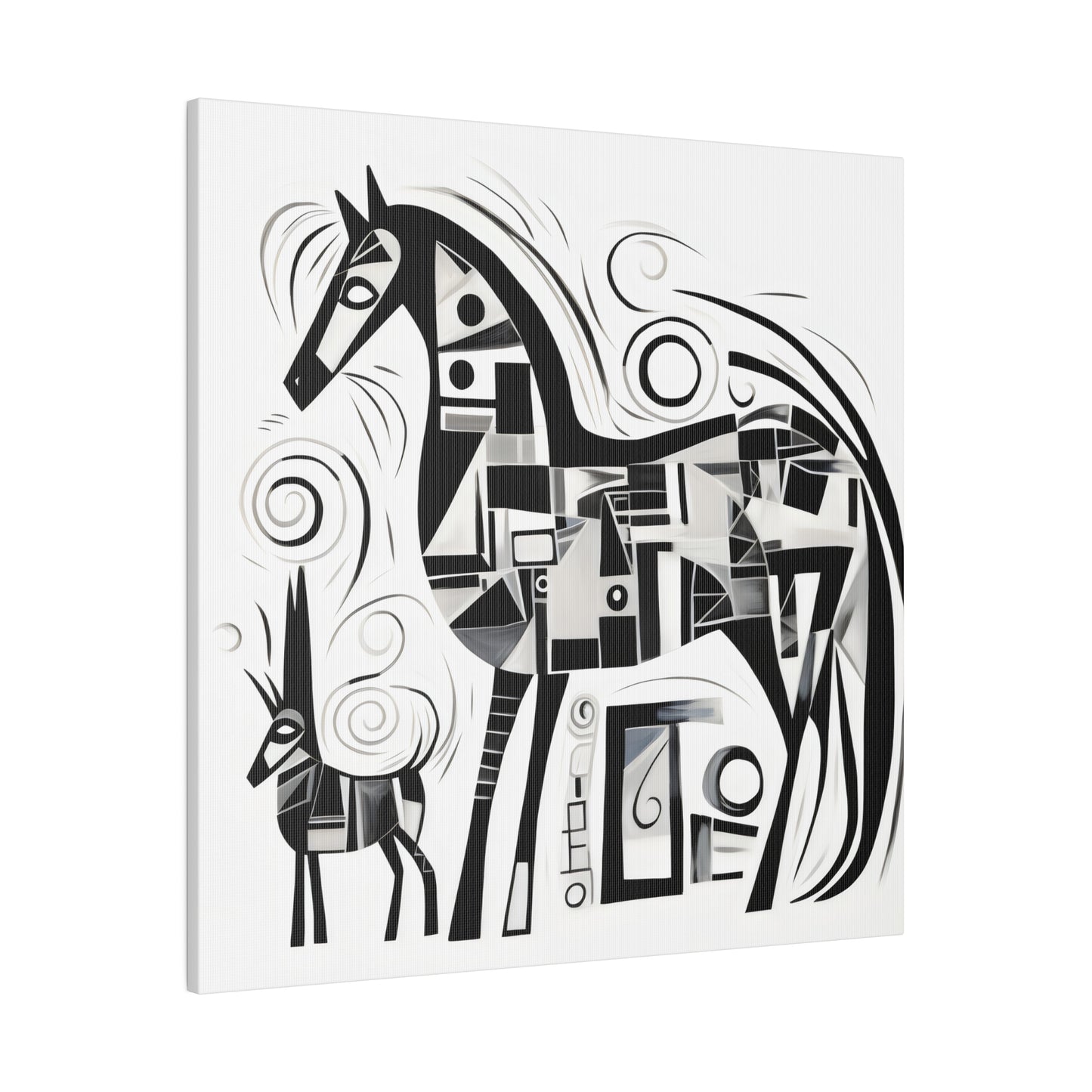 Enchanting Realms Unleashed: Eco-Friendly Abstract Horse and Cat Canvases for the Modern Home, Wall Art on Stretched Canvas, Home Decor Gift