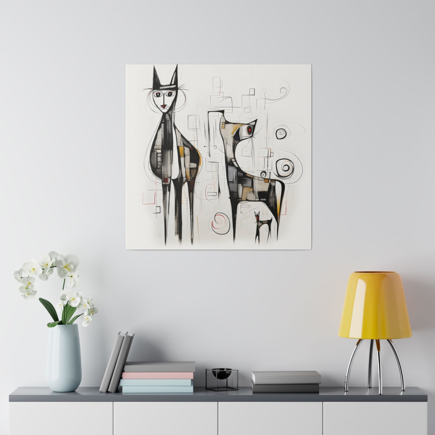 Enchanting Realms Unleashed: Eco-Friendly Abstract Horse and Cat Canvases for the Modern Home, Wall Art on Stretched Canvas, Home Decor Gift