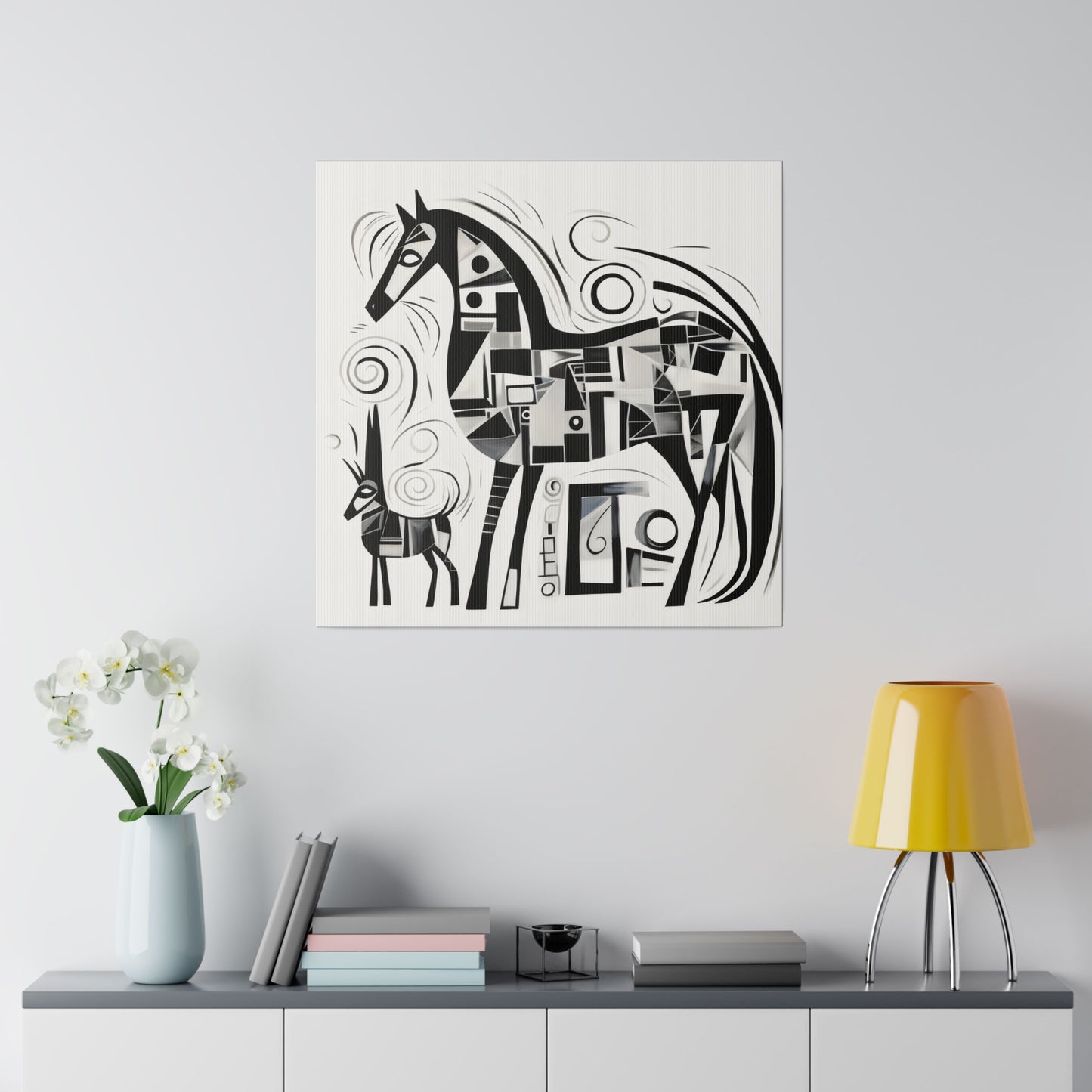 Enchanting Realms Unleashed: Eco-Friendly Abstract Horse and Cat Canvases for the Modern Home, Wall Art on Stretched Canvas, Home Decor Gift