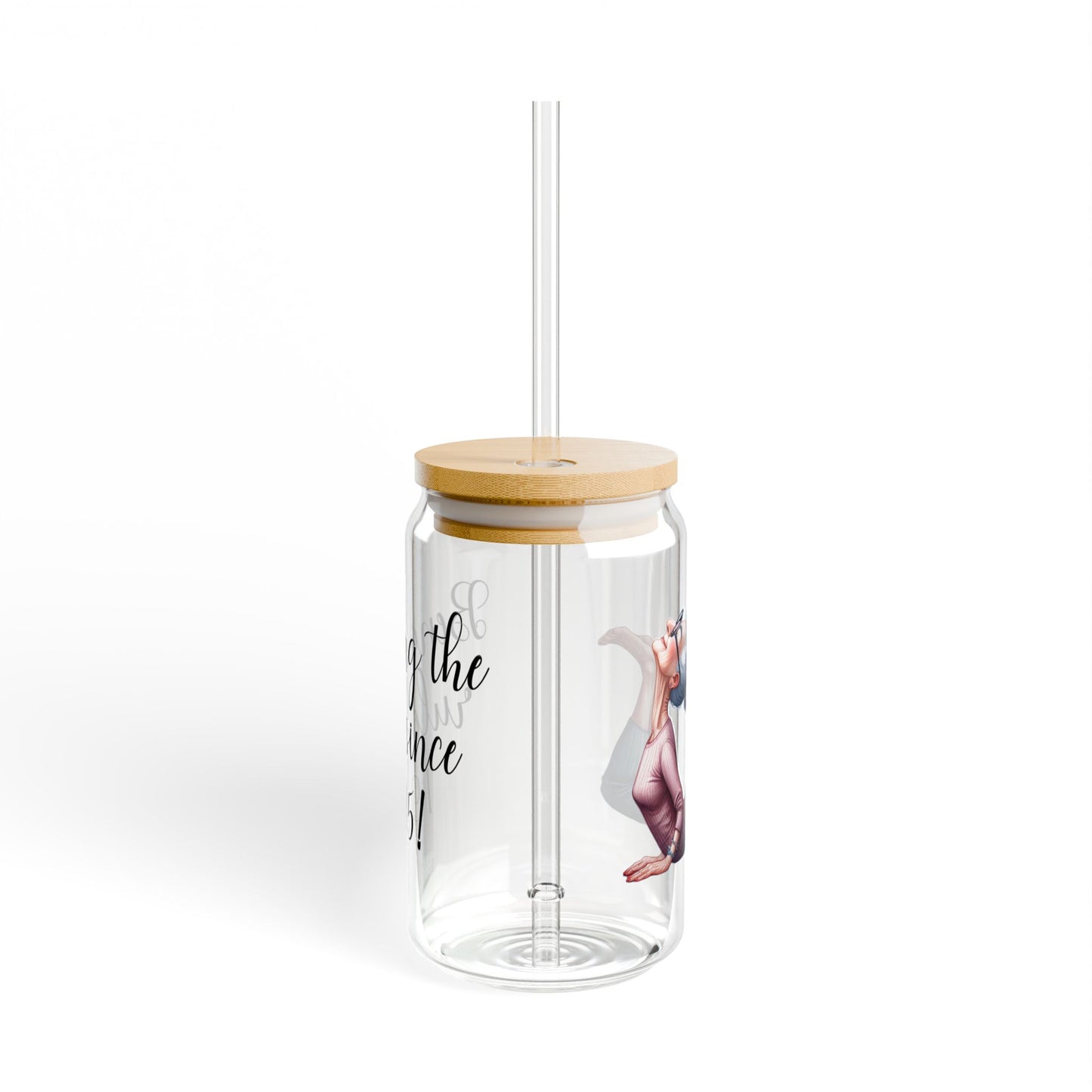 Our "Grandma Yoga" Collection Sipper Glass with Bamboo Lid and Tritan Straw!