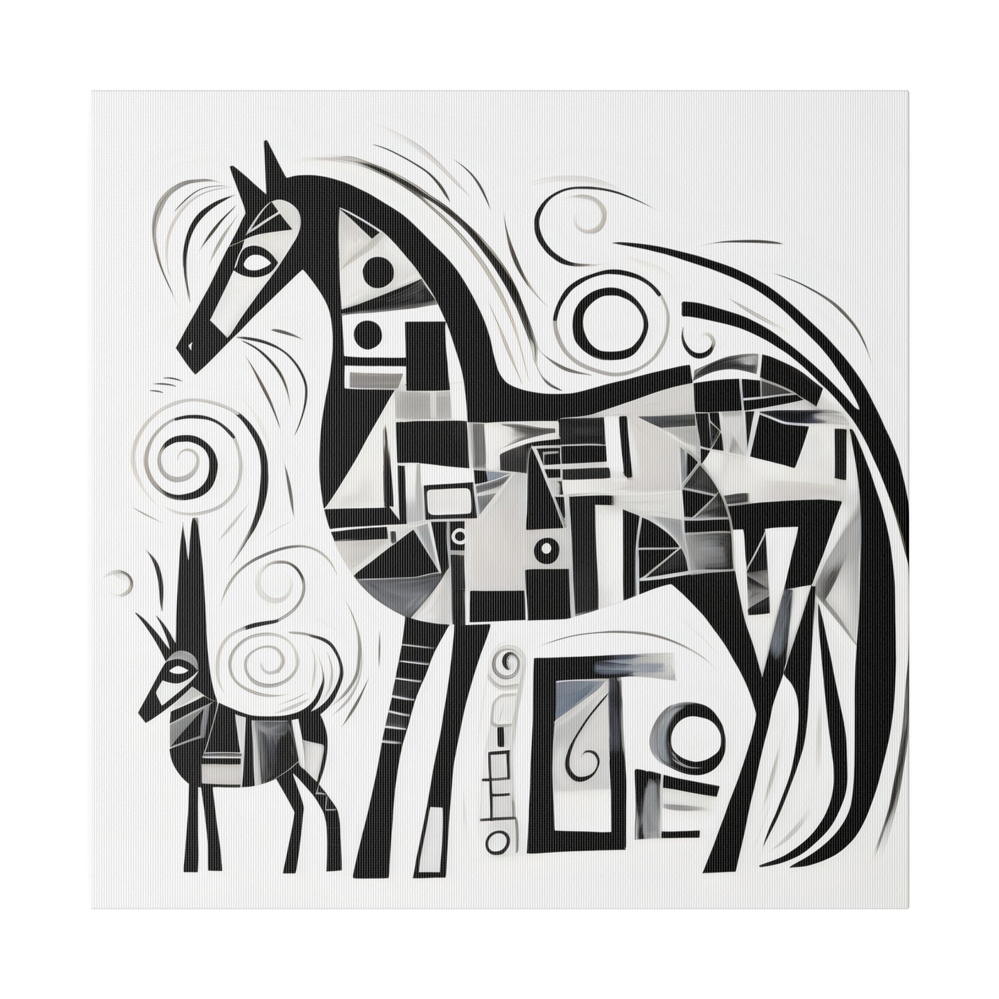 Enchanting Realms Unleashed: Eco-Friendly Abstract Horse and Cat Canvases for the Modern Home, Wall Art on Stretched Canvas, Home Decor Gift