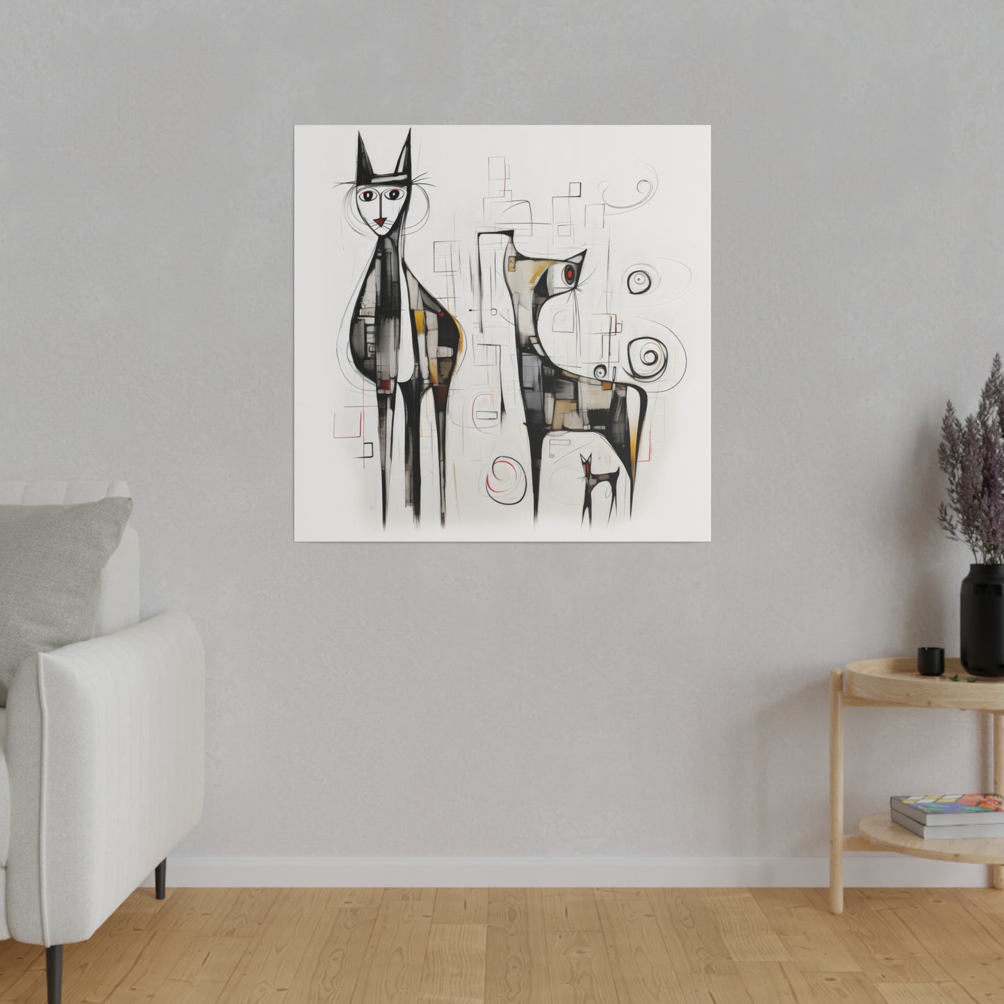 Enchanting Realms Unleashed: Eco-Friendly Abstract Horse and Cat Canvases for the Modern Home, Wall Art on Stretched Canvas, Home Decor Gift