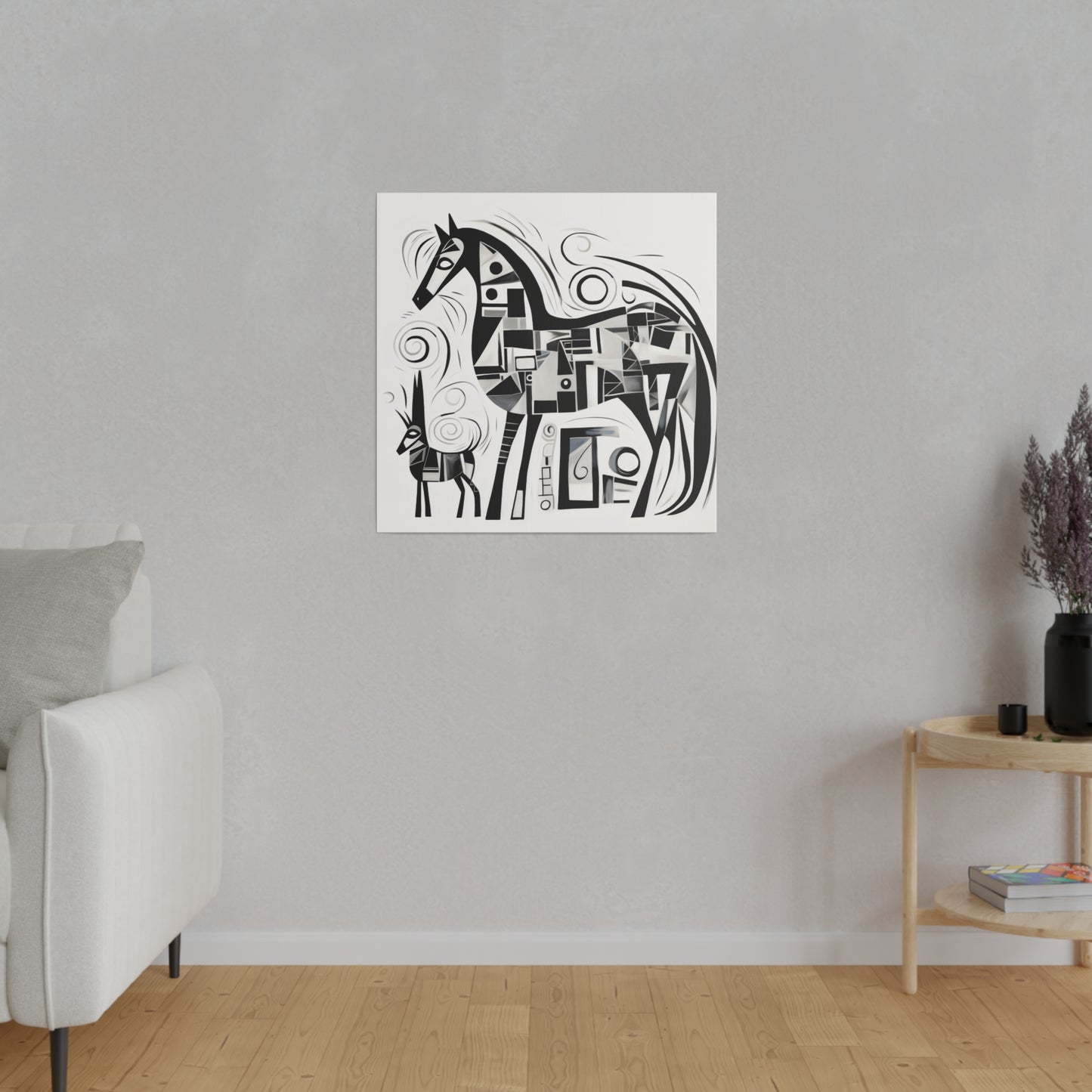 Enchanting Realms Unleashed: Eco-Friendly Abstract Horse and Cat Canvases for the Modern Home, Wall Art on Stretched Canvas, Home Decor Gift