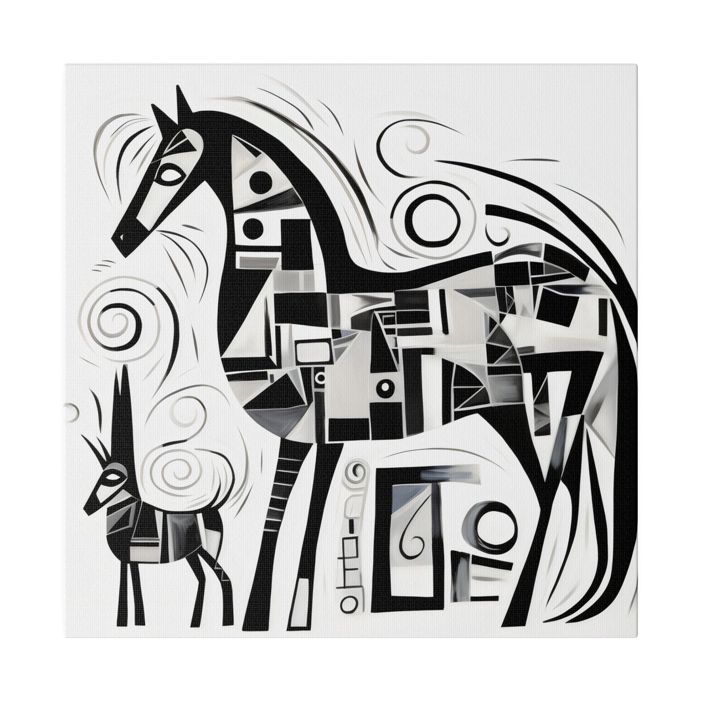 Enchanting Realms Unleashed: Eco-Friendly Abstract Horse and Cat Canvases for the Modern Home, Wall Art on Stretched Canvas, Home Decor Gift