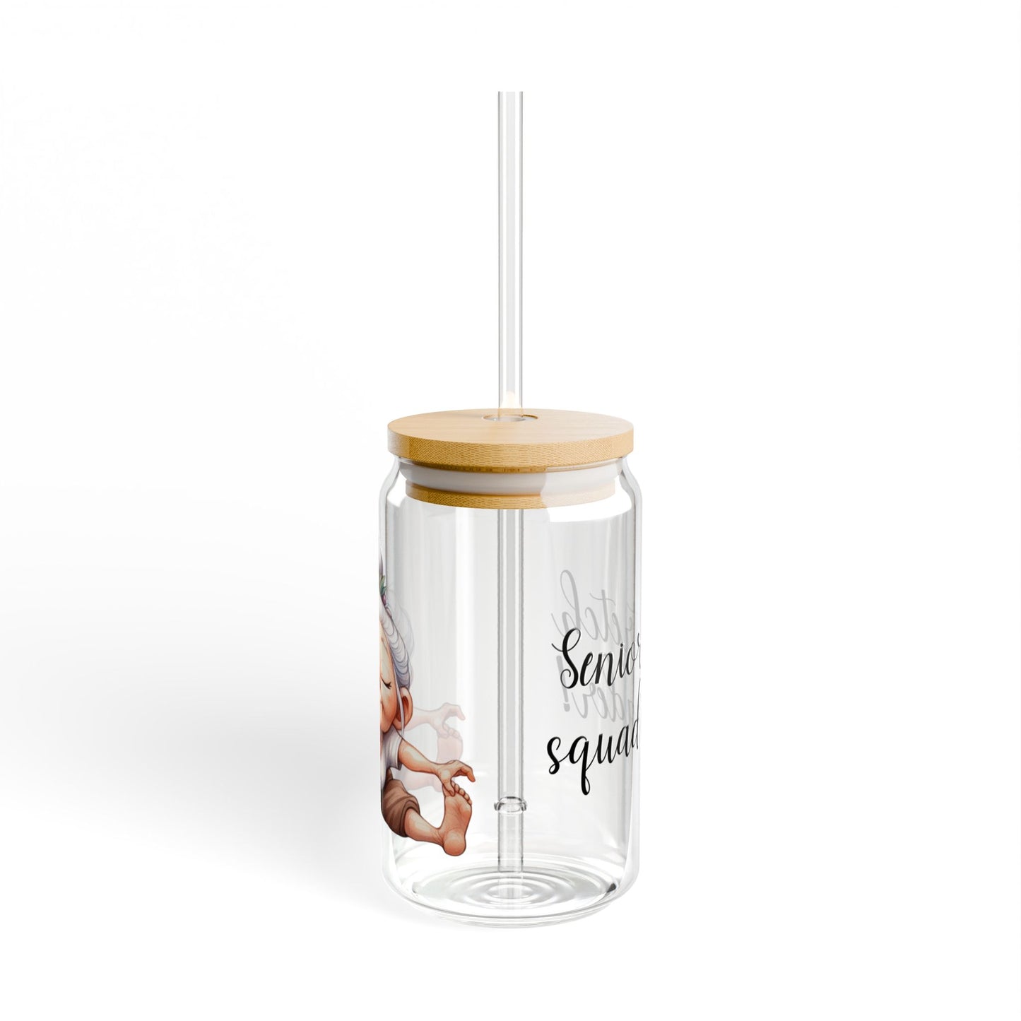 Our "Grandma Yoga" Collection Sipper Glass with Bamboo Lid and Tritan Straw!