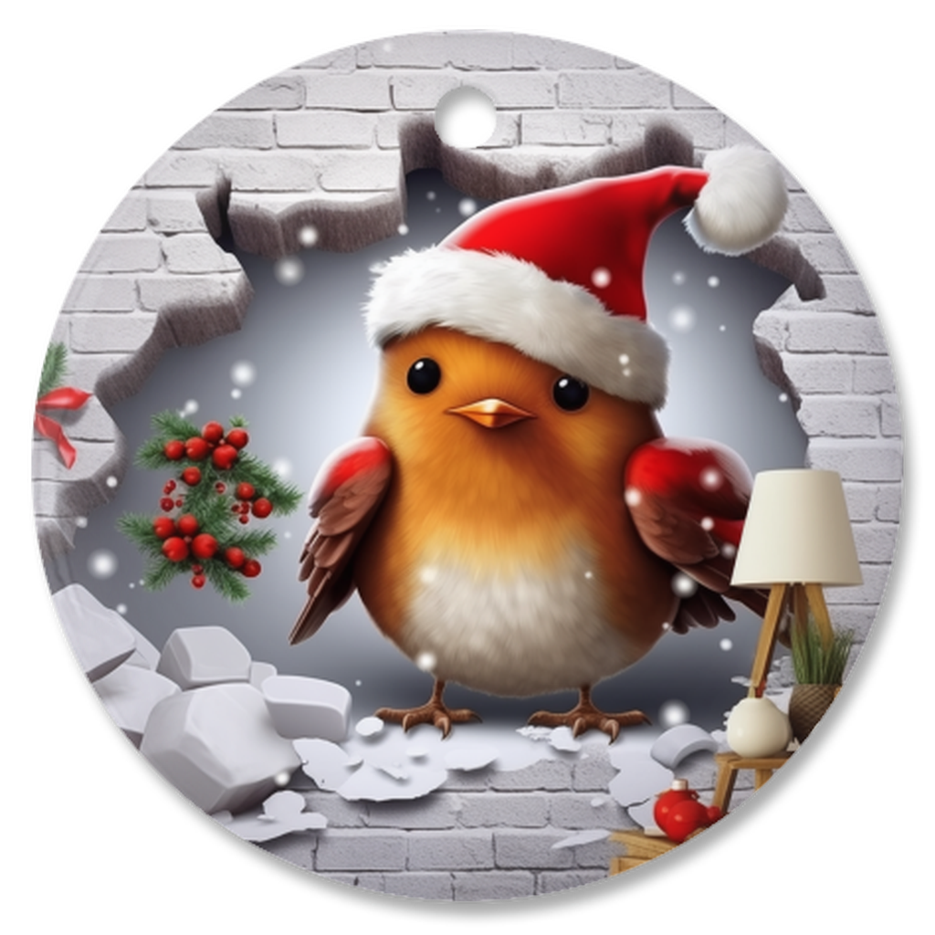 Radiant 3D Animal Breakthrough Porcelain Christmas Robin Ornament:  Elegance in Every Detail for Your Holiday Joy!