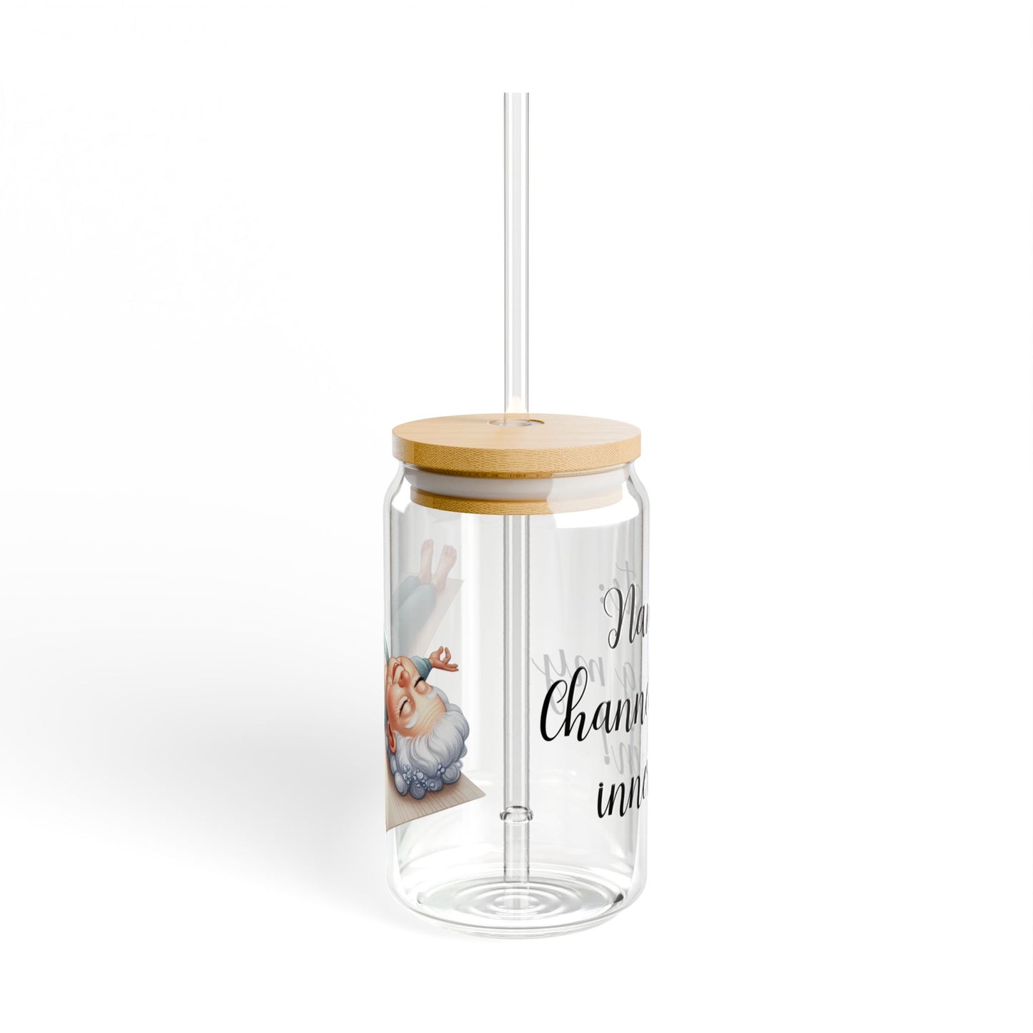 Our "Grandma Yoga" Collection Sipper Glass with Bamboo Lid and Tritan Straw!