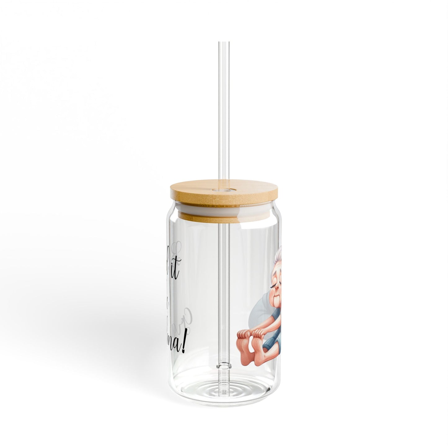 Our "Grandma Yoga" Collection Sipper Glass with Bamboo Lid and Tritan Straw!