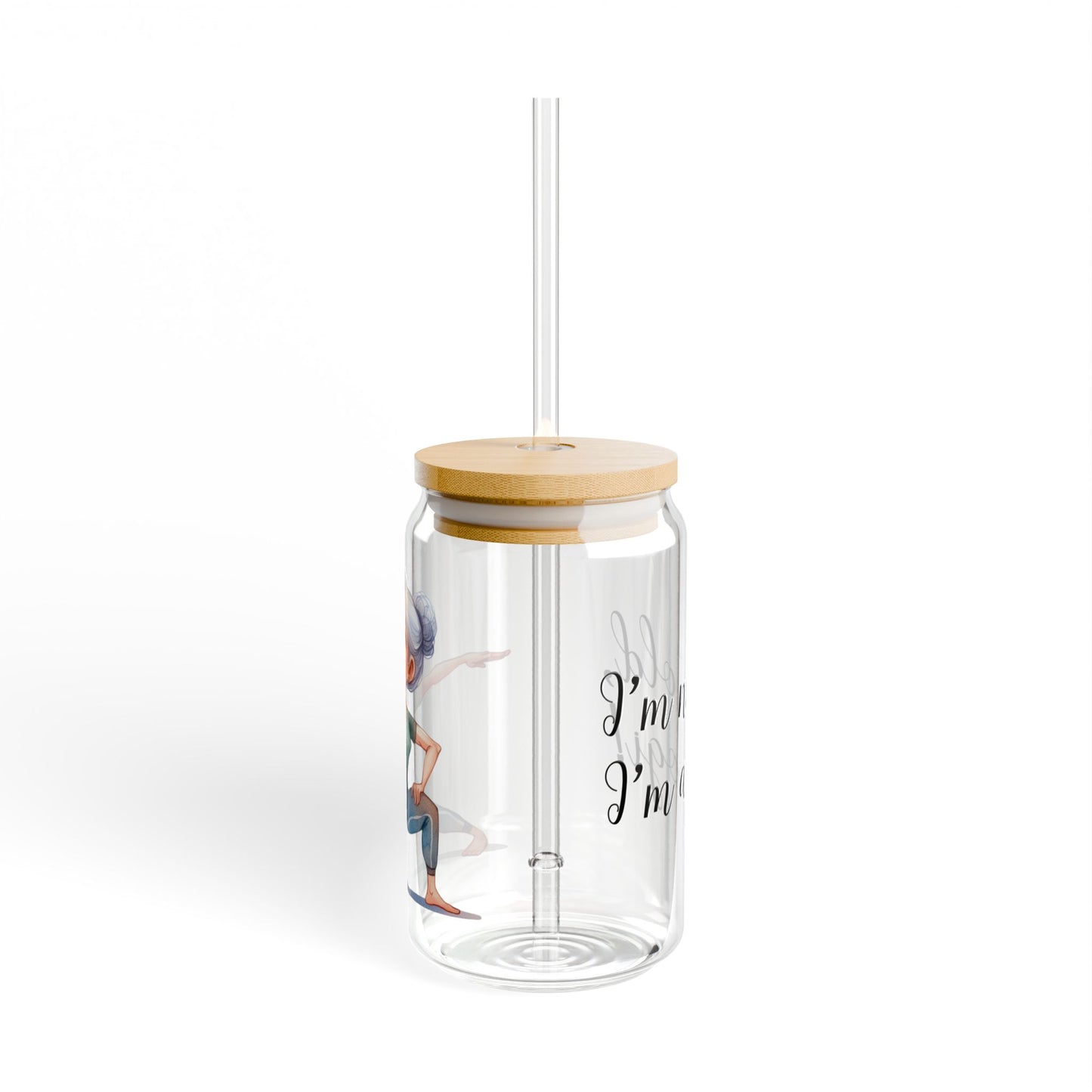 Our "Grandma Yoga" Collection Sipper Glass with Bamboo Lid and Tritan Straw!