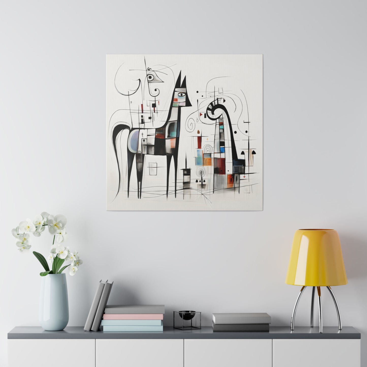 Enchanting Realms Unleashed: Eco-Friendly Abstract Horse and Cat Canvases for the Modern Home, Wall Art on Stretched Canvas, Home Decor Gift