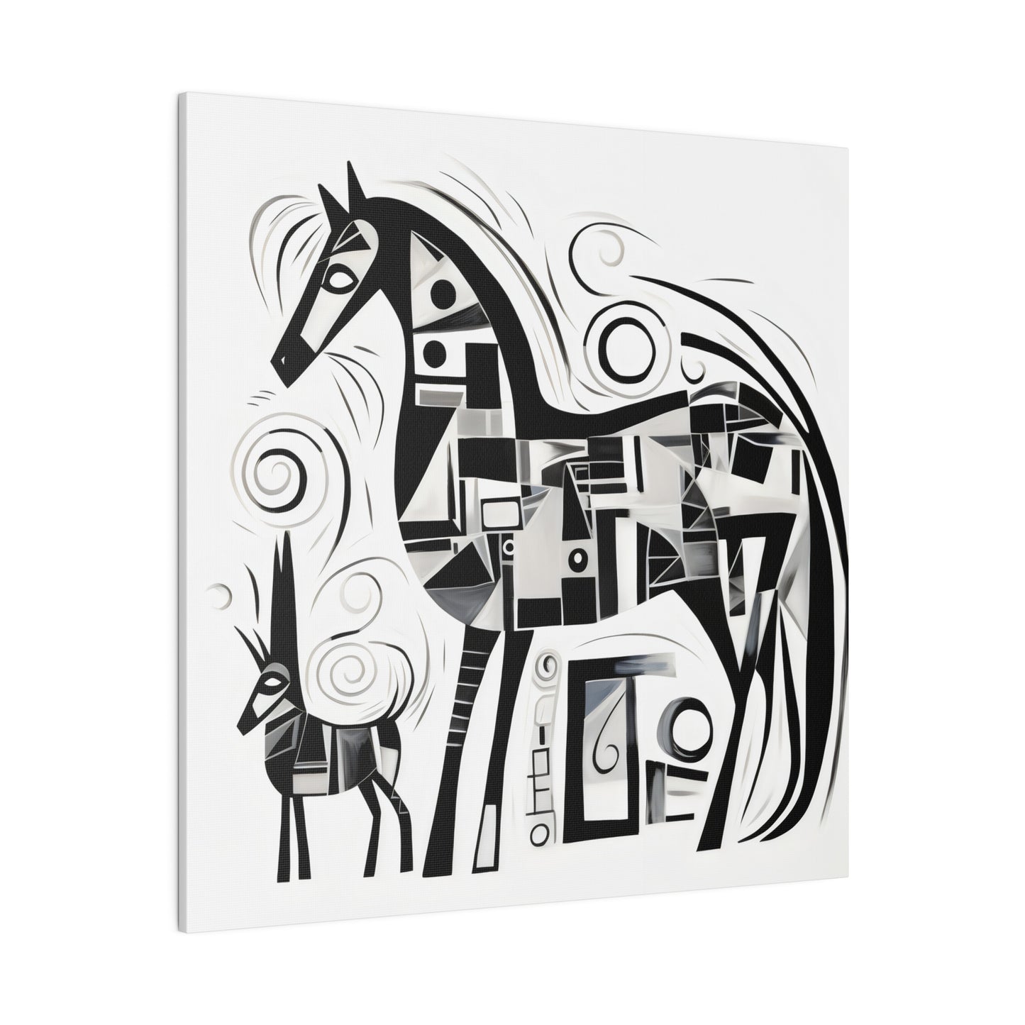 Enchanting Realms Unleashed: Eco-Friendly Abstract Horse and Cat Canvases for the Modern Home, Wall Art on Stretched Canvas, Home Decor Gift