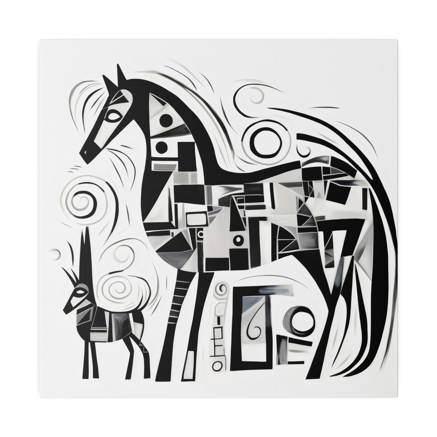 Enchanting Realms Unleashed: Eco-Friendly Abstract Horse and Cat Canvases for the Modern Home, Wall Art on Stretched Canvas, Home Decor Gift