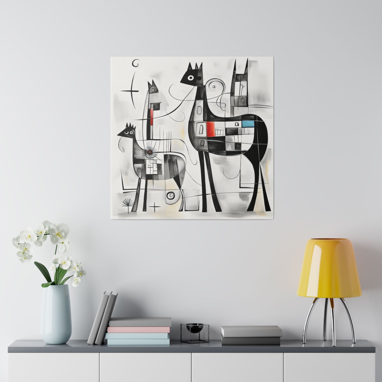 Enchanting Realms Unleashed: Eco-Friendly Abstract Horse and Cat Canvases for the Modern Home, Wall Art on Stretched Canvas, Home Decor Gift