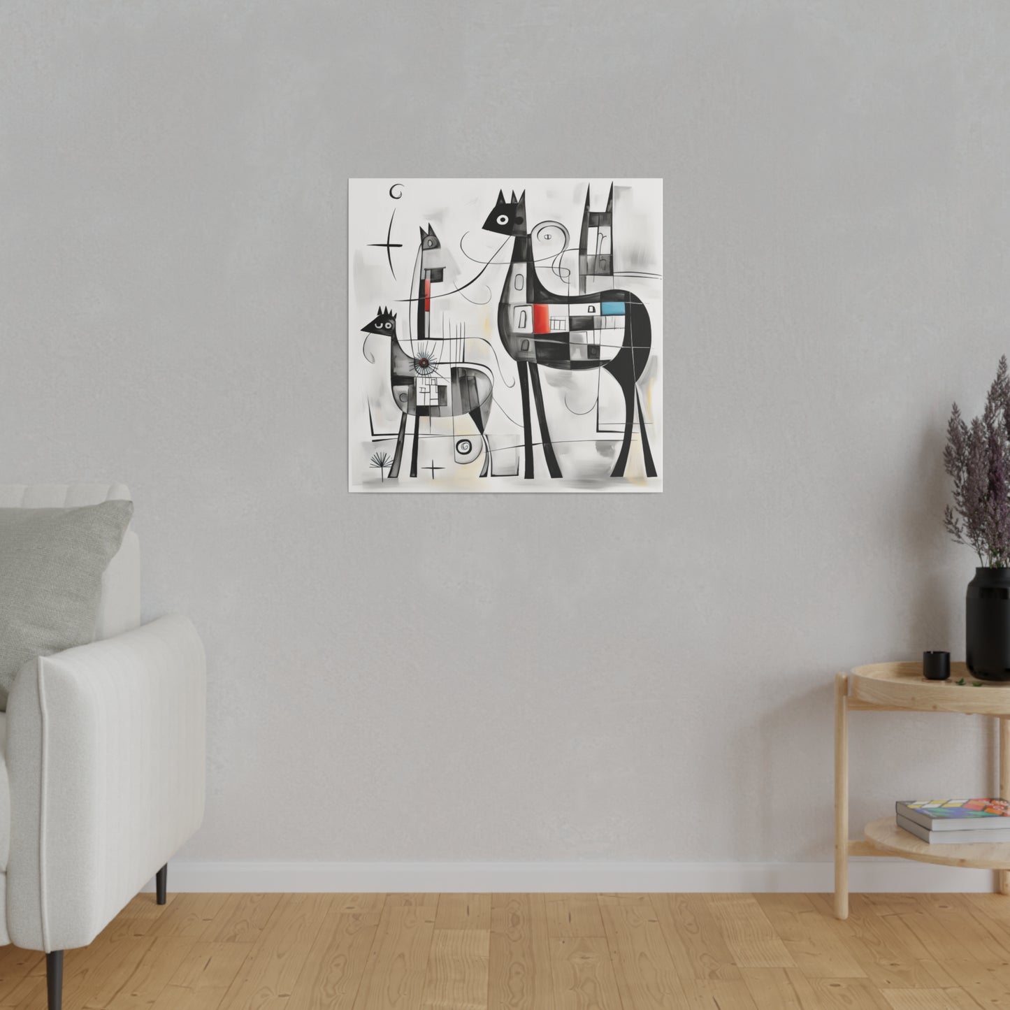 Enchanting Realms Unleashed: Eco-Friendly Abstract Horse and Cat Canvases for the Modern Home, Wall Art on Stretched Canvas, Home Decor Gift