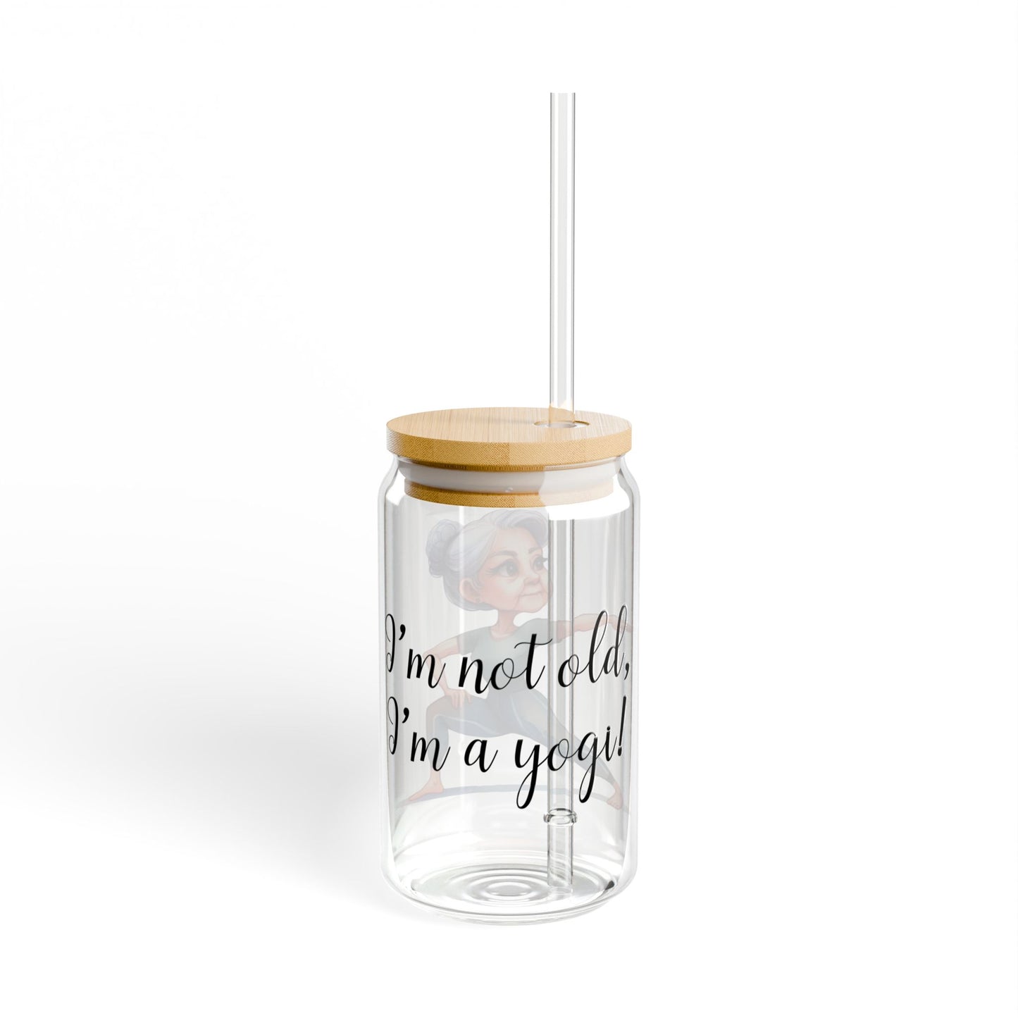 Our "Grandma Yoga" Collection Sipper Glass with Bamboo Lid and Tritan Straw!