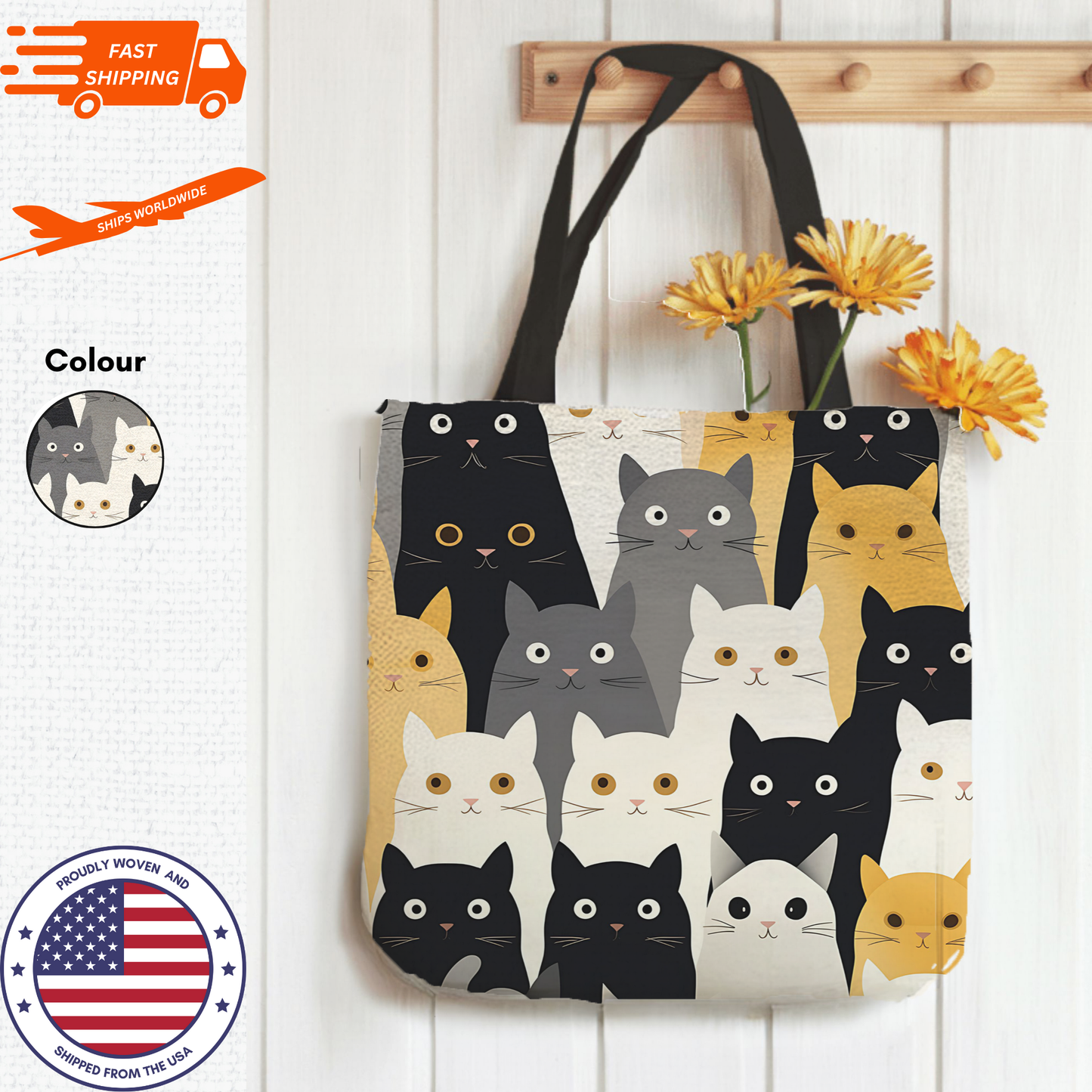 Tapestry Tote Cute Cat Bag Black Hobo Bag Tapestry Shoulder Bag Jacquard Woven Tote Bag Tapestry Tote Kids Grocery Bags Art Cat Mom Bag All Over Print Bags, Cat Lover Tote Bags