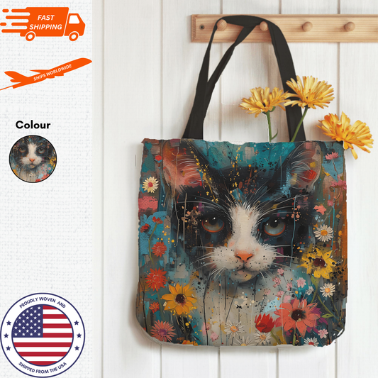 Tapestry Tote Cute Cat Bag Floral Cat Hobo Bag Tapestry Shoulder Bag Jacquard Woven Tote Bag Tapestry Tote Kids Grocery Bags Art Cat Mom