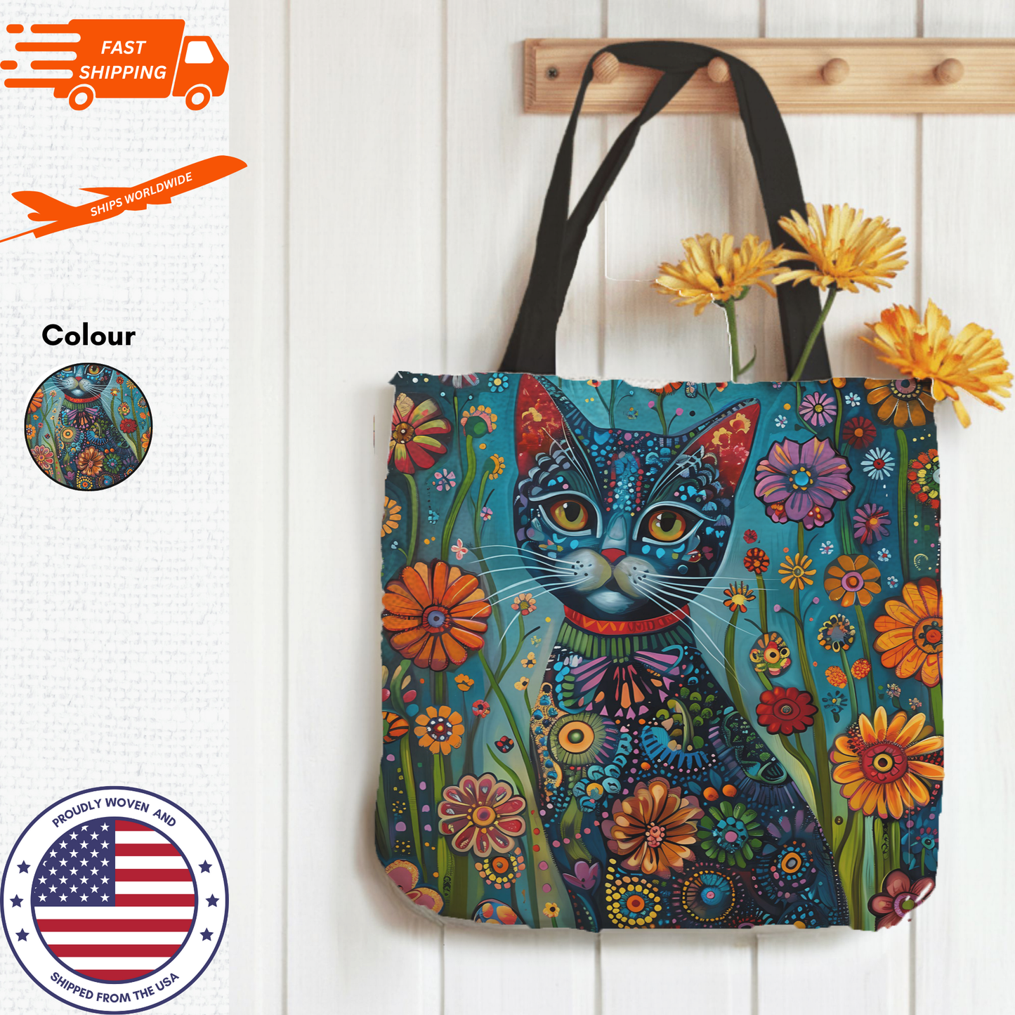 Tapestry Tote Cute Cat Bag Floral Cat Hobo Bag Tapestry Shoulder Bag Jacquard Woven Tote Bag Tapestry Tote Kids Grocery Bags Art Cat Mom