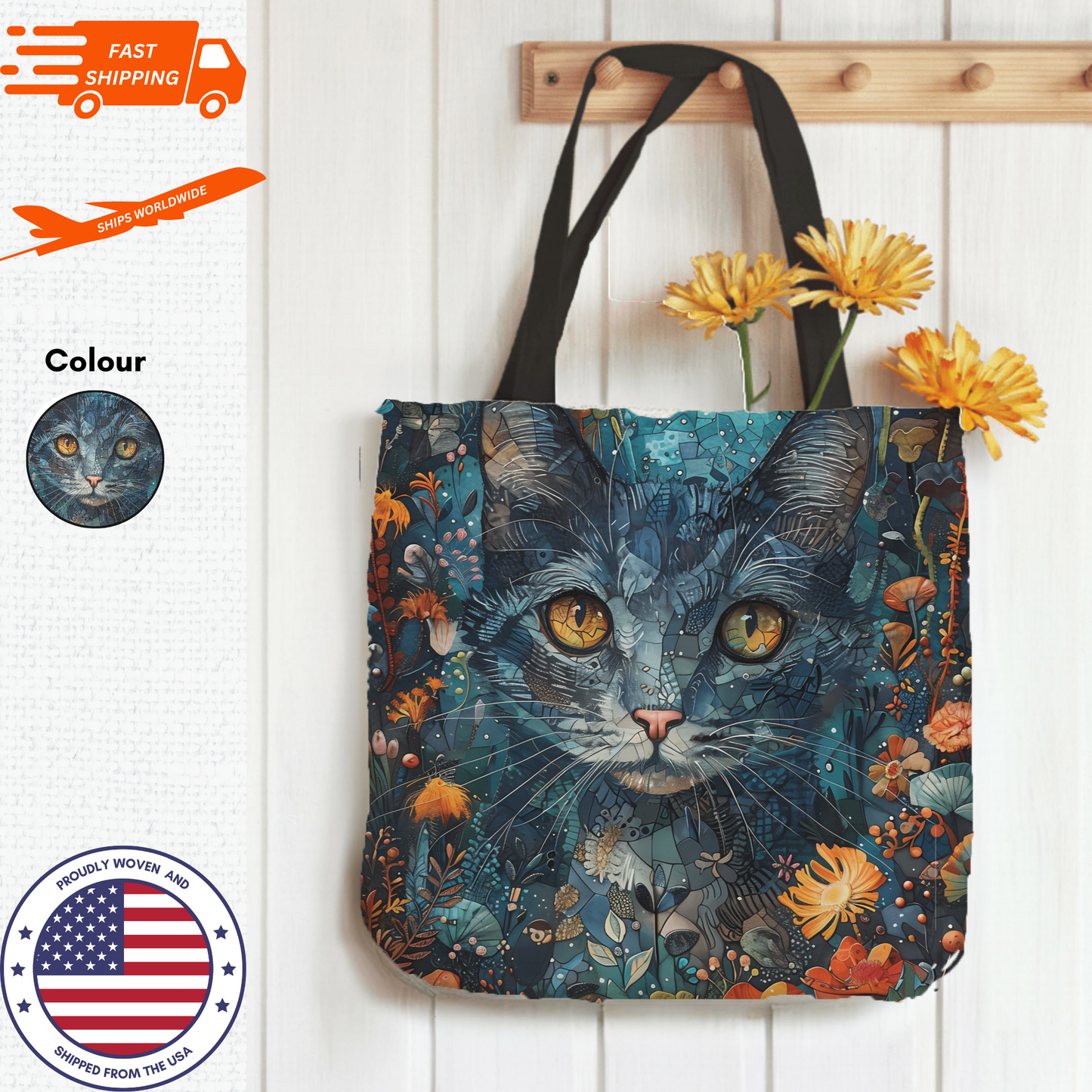 Tapestry Tote Cute Cat Bag Blue Cat Hobo Bag Tapestry Shoulder Bag Jacquard Woven Tote Bag Tapestry Tote Kids Grocery Bags Art Cat Mom