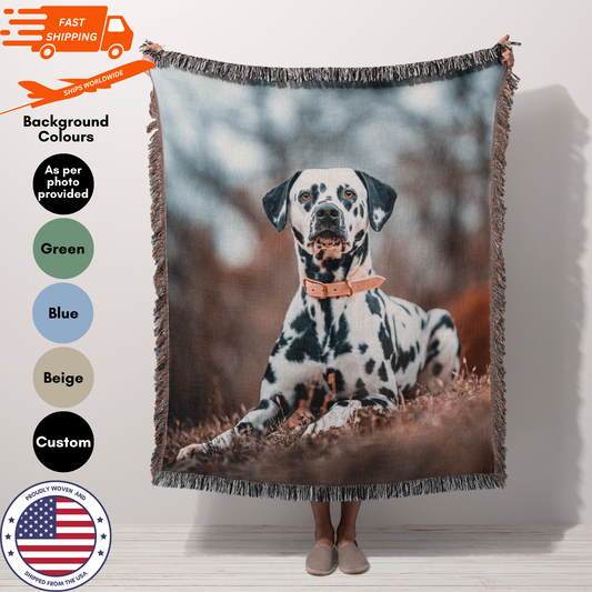 Personalized Pet Custom Photo, Woven Cotton Throw Blanket, Tapestry Using Pet Photo + Name, Pet Memorial Blanket, Animal Tapestry Keepsakes