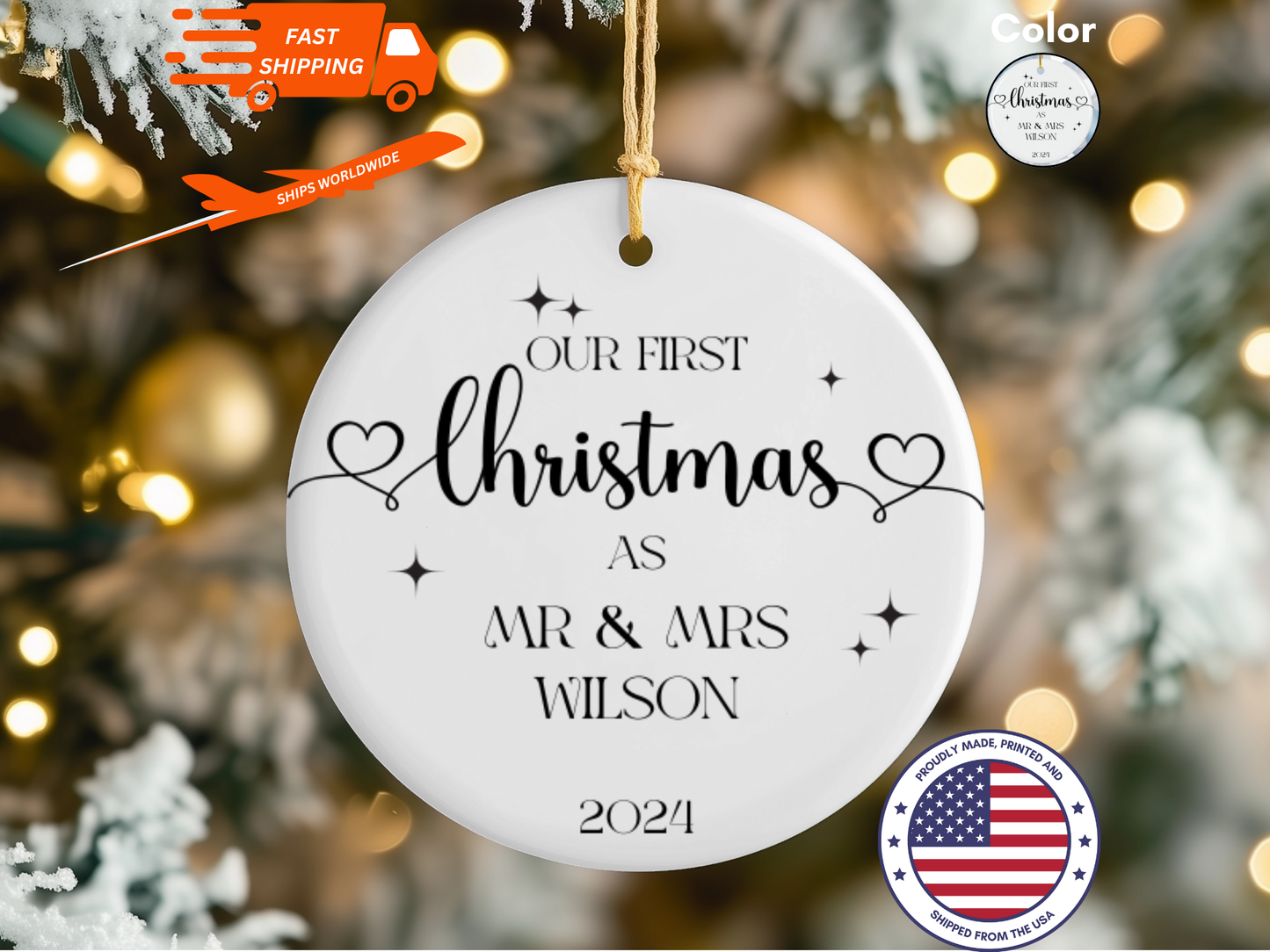 Personalized First Christmas as Mr & Mrs Ornament, Personalised Wedding Ornament, Mr & Mr, Mrs and Mrs Christmas Ornament, Couples Gift