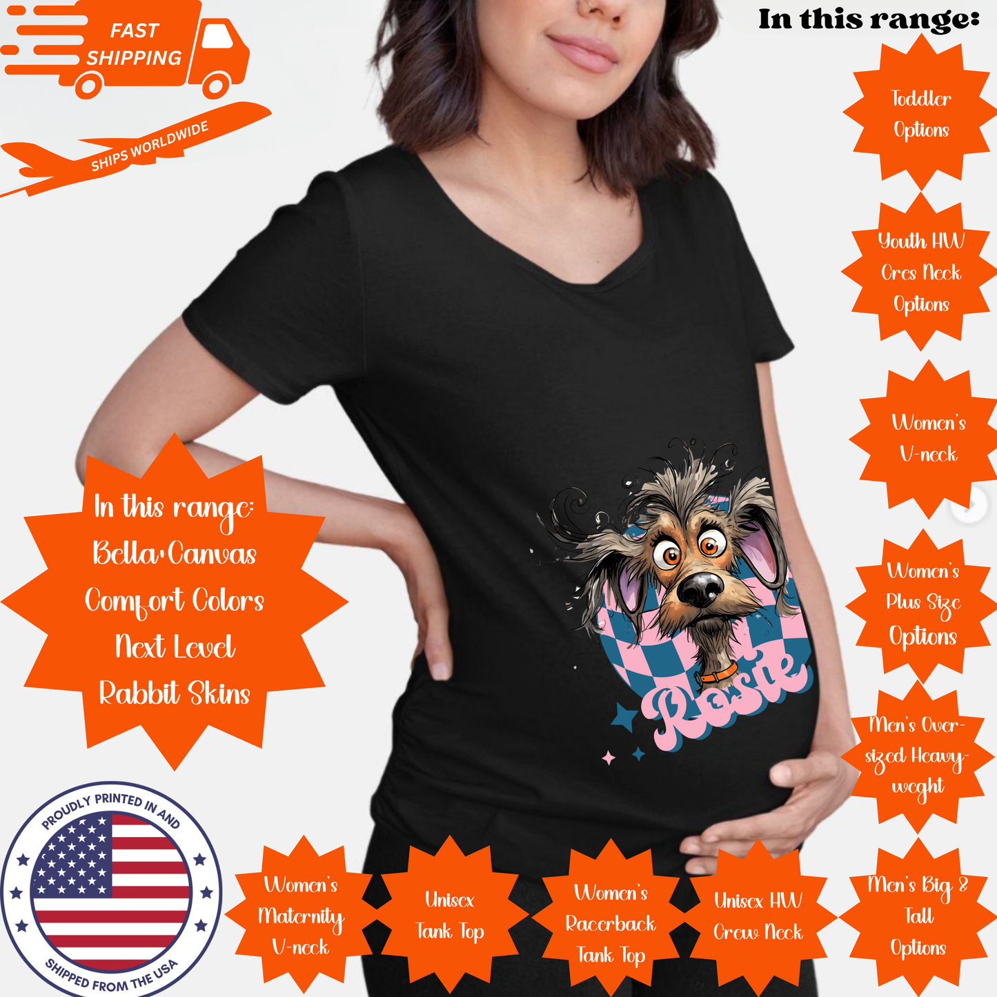 Women’s Maternity V-neck T-shirt – Whimsical Animal & Insect Portrait Collection.