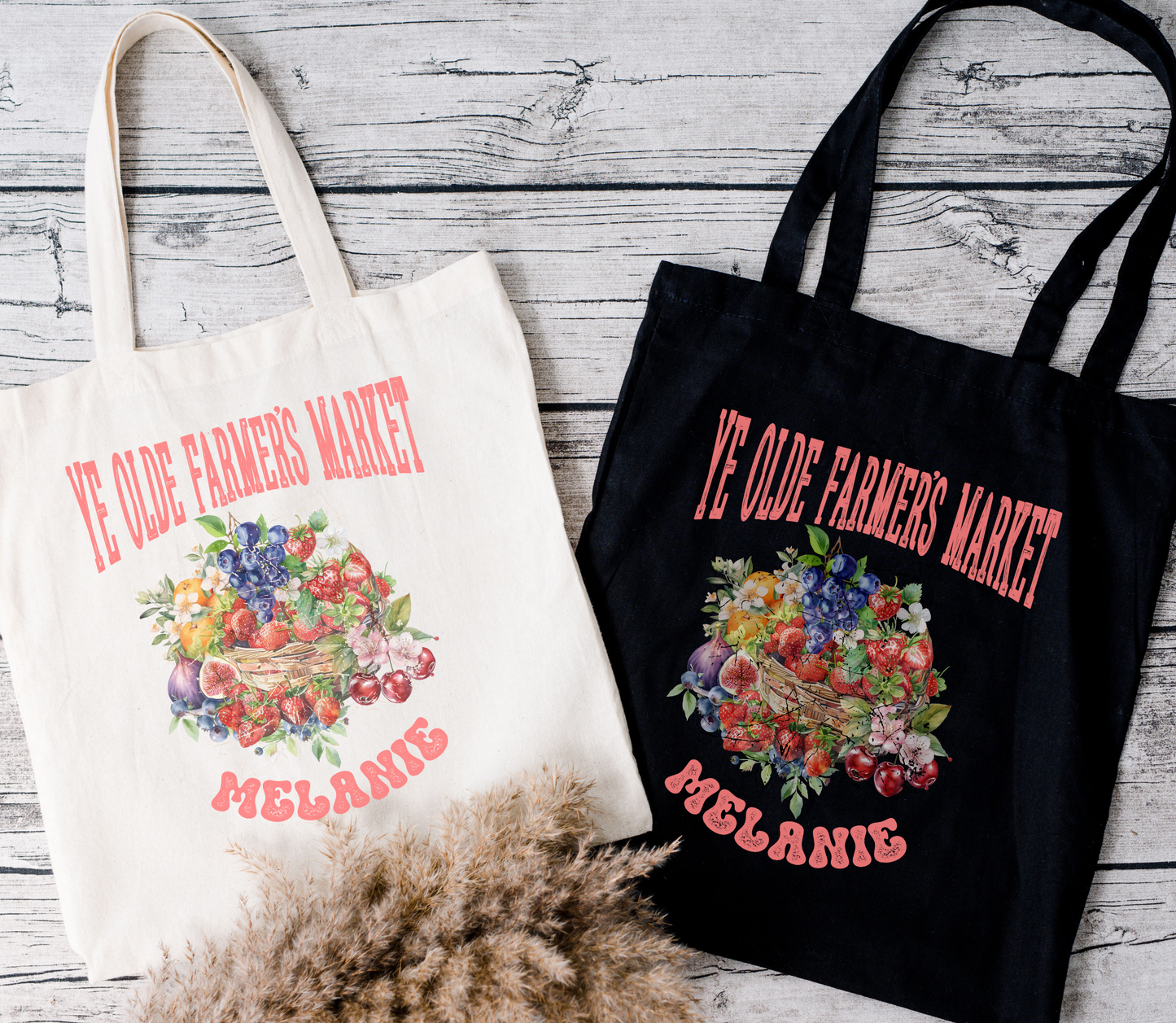 Personalized Cotton Canvas Ye Olde Farmer's Market Tote Bags - Durable, Stylish and Customizable!  Gift for friend, family or co-worker.