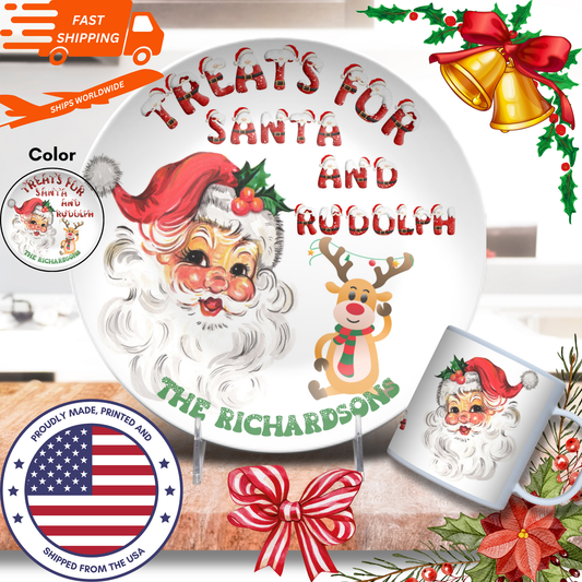 Personalized Santa & Rudolph Treat's Plate, "Treats For Santa And Rudolph", Santa Cookie Plate