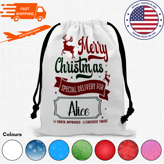 Personalized Large Christmas Drawstring Sack, "Merry Christmas Special Delivery For...."Personalized Bag, Santa Sack, Kid's Christmas Sack, Christmas Bags, Party Supplies Bag, Gift Sacks