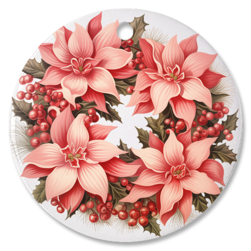 Radiant 3D Porcelain Christmas Wreath Ornament:  Elegance in Every Detail for Your Holiday Joy!