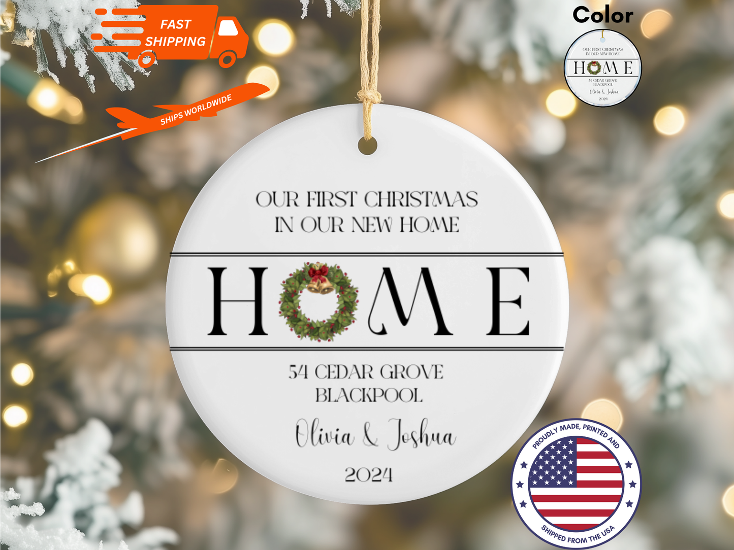 Personalized “First Christmas In Our New Home” Christmas Porcelain Ornament, Customized New House Ornament, Our First Home Keepsake 2024