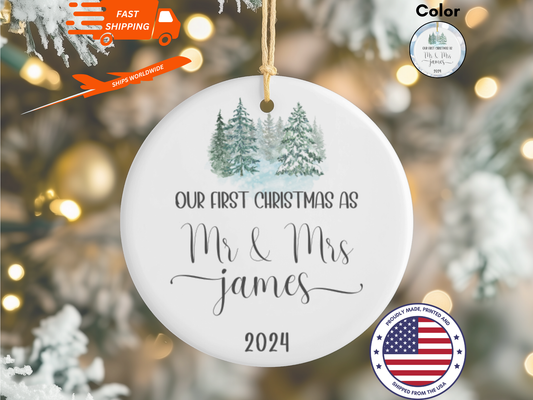 Personalized First Christmas as Mr & Mrs, Mr & Mr, Mrs & Mrs Bauble Porcelain Ornament, First Christmas Married Milestone Keepsake