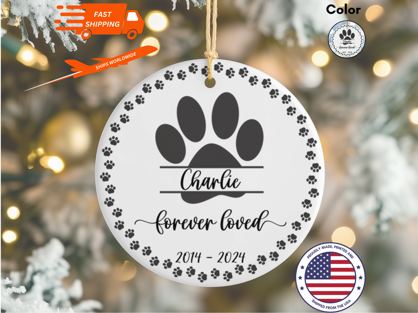 Personalized "Forever Loved" Pet Memorial Ornament, Sympathy Gift For Loss Of Cat or Dog, Remembrance Gift Pet Loss, Pawprint Pet Keepsake