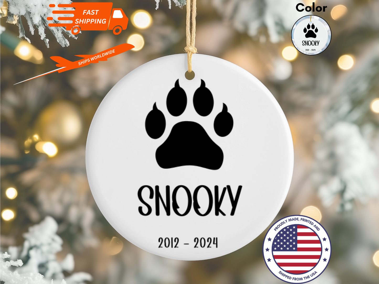 Personalized Pet Memorial Ornament, Sympathy Gift For Loss Of Cat, Remembrance Gift Pet Loss, Pawprint Pet Keepsake Bauble