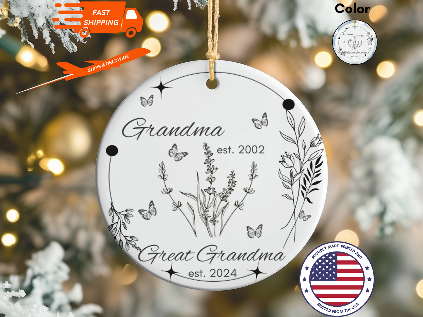 Personalized New Great Grandma Christmas Porcelain Ornament, Pregnancy Reveal to Grandma, First Time Great Grandma Christmas Ornament Gift