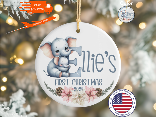 Personalized, Customized Baby’s First Christmas Tree Porcelain Animal Alphabet Ornament, Baby’s 1st Christmas Bauble, Baby’s Christmas Keepsake