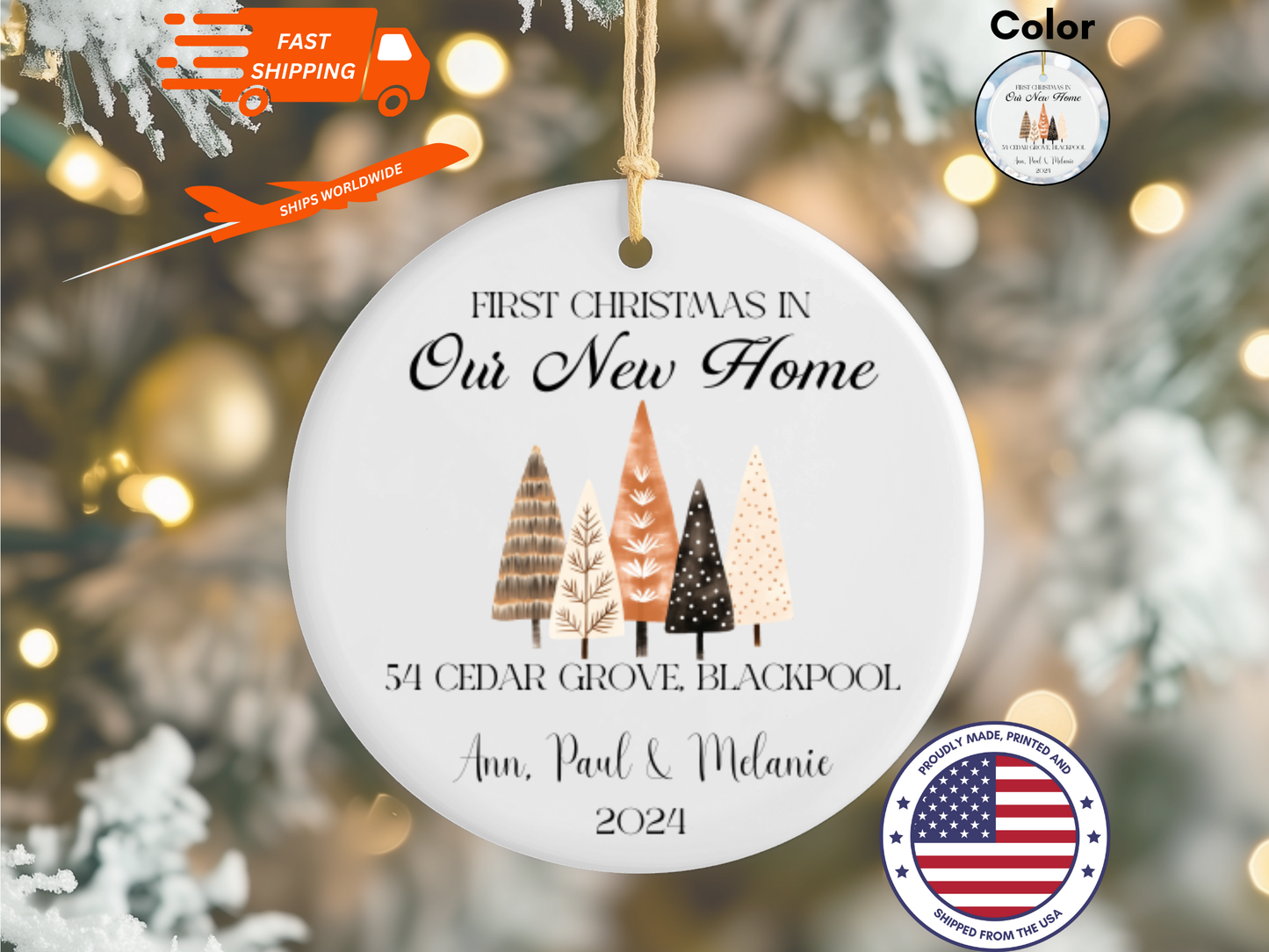 Personalized “First Christmas In Our New Home” Christmas Porcelain Ornament, Customized New House Ornament, Our First Home Keepsake