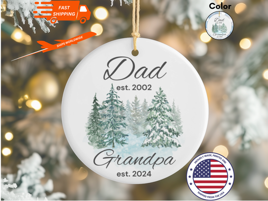 Personalized New Grandpa Christmas Porcelain Ornament, Pregnancy Reveal to Dad, First Time Grandpa Christmas Ornament Gift