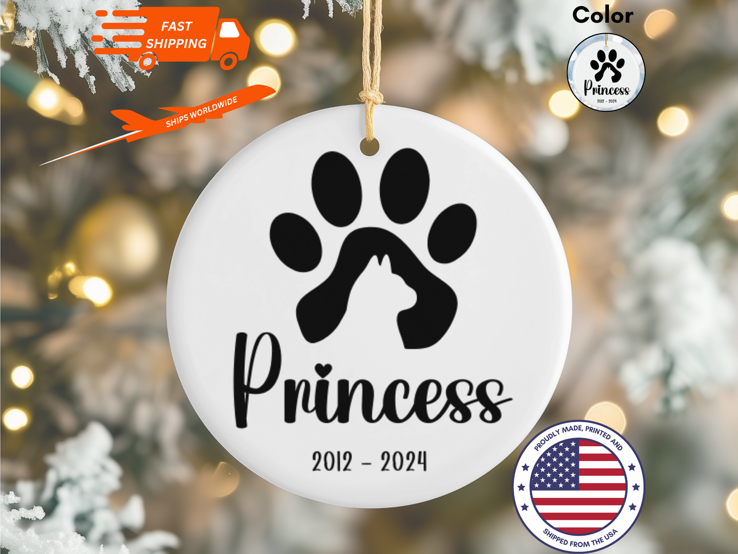 Personalized Pet Memorial Ornament, Sympathy Gift For Loss Of Pet, Remembrance Gift Pet Loss, Pawprint Pet Keepsake Bauble