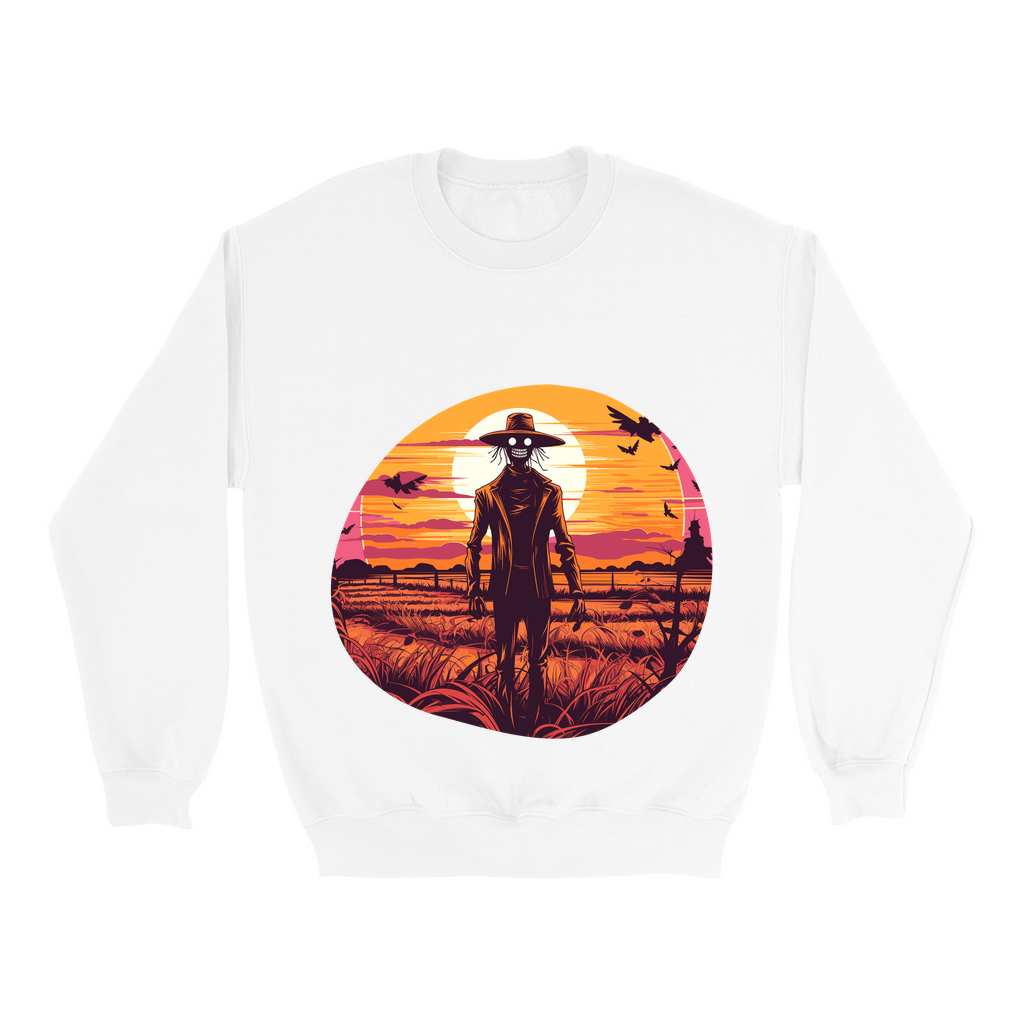 Explore our bewitching collection of Halloween sweatshirts, showcasing the mysterious allure of a scarecrow on the front.